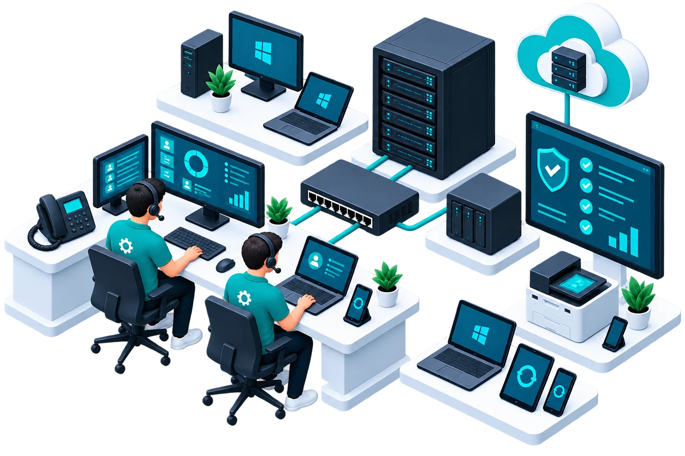 Poste informatique, serveur et switch réseau